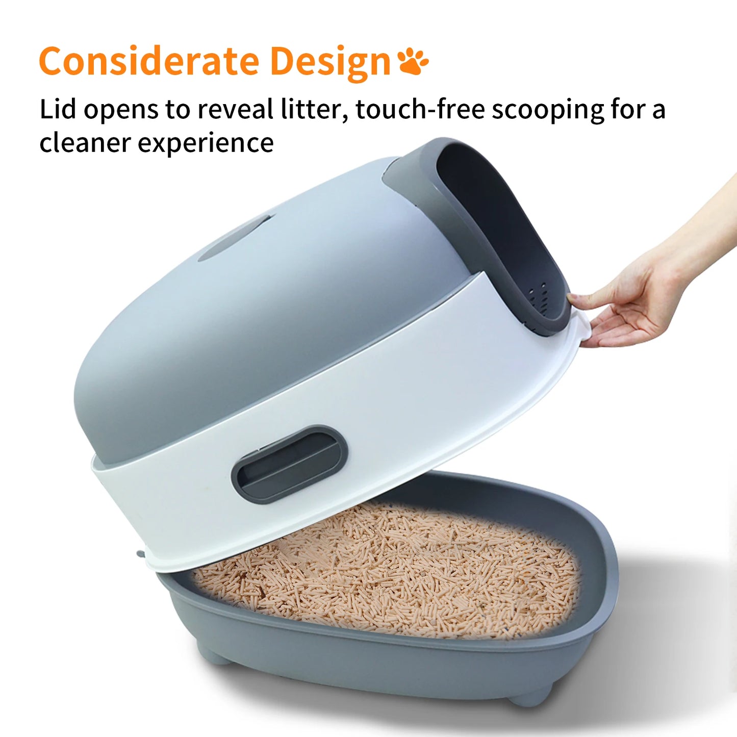 Oval Oblong Hooded Cat Litter Box Tray Front Entry Toilet with Litter Scoop for Kittens Cat Breeds Enclosed
