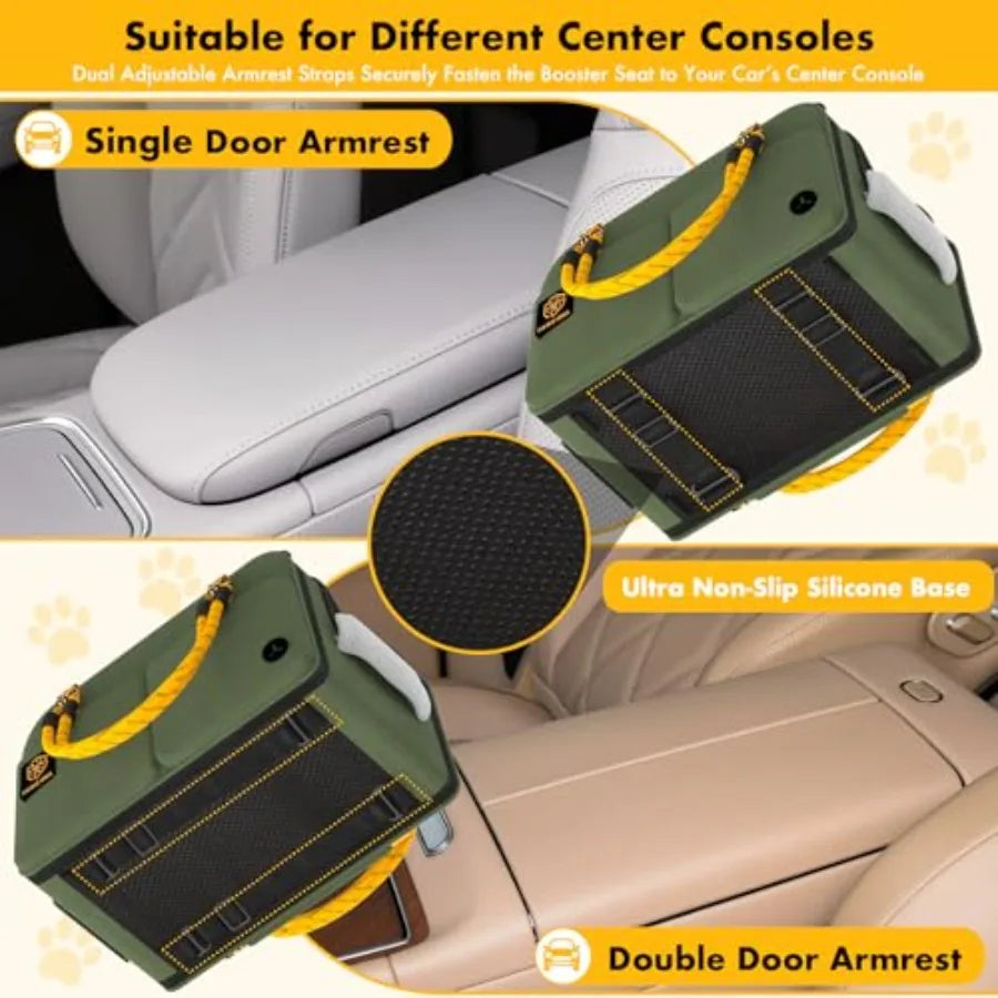 Center Console Dog Car Seat, Enclosed Small Dog Armrest Booster Carseat, Secure Straps andAnti Slip, Portable TSA Approved Pupp