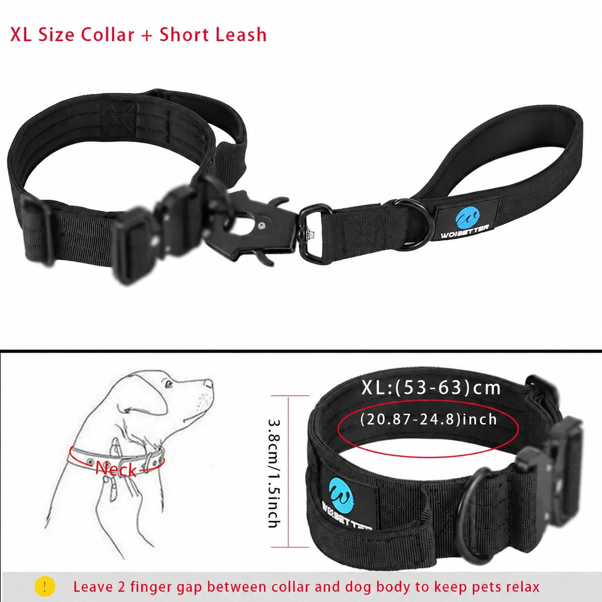 Leash Tactical Dog Collar, Military Adjustable Durable Training Nylon Shepard Metal Buckle Pet Large Dog Harness Set Pet Dog