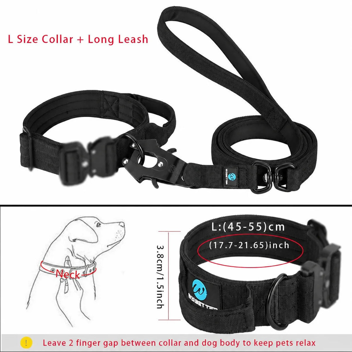 Leash Tactical Dog Collar, Military Adjustable Durable Training Nylon Shepard Metal Buckle Pet Large Dog Harness Set Pet Dog