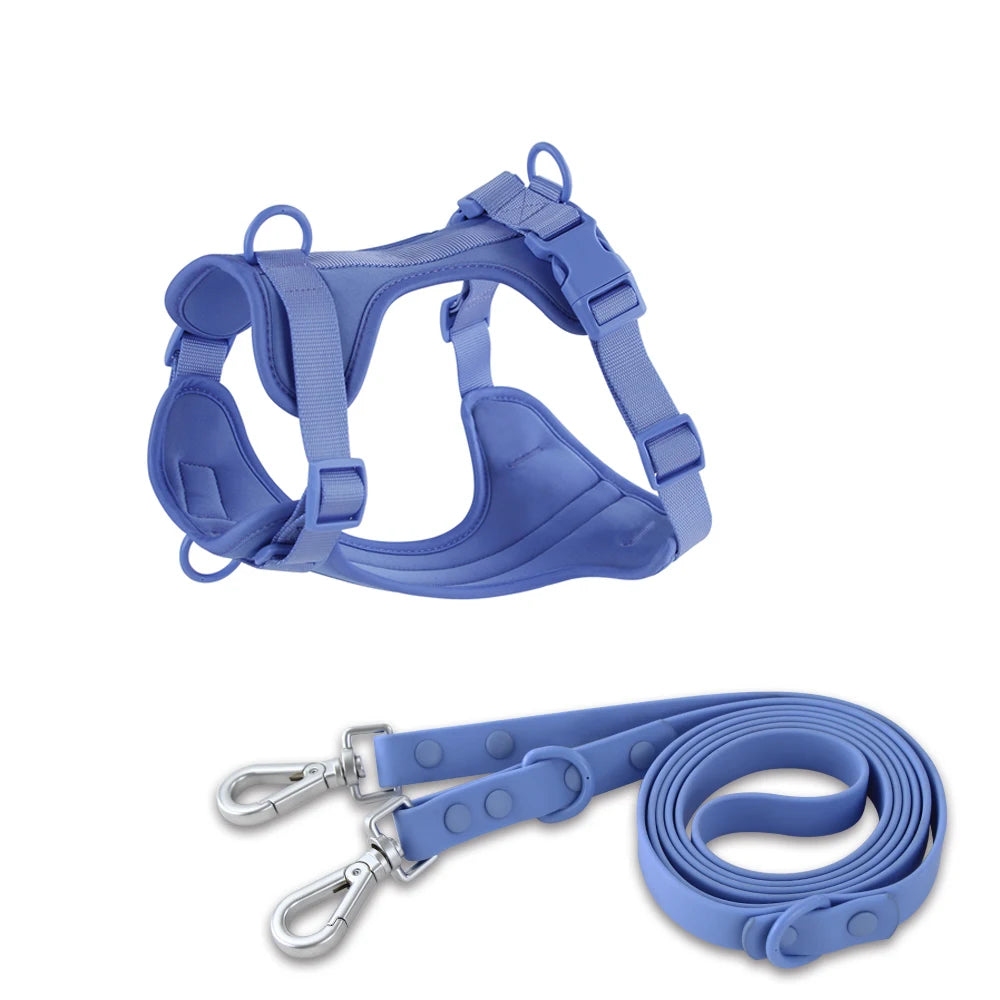 Double Dog Leash PVC Comfortable and Breathable Dog Harness and Leash Set Adjustable Chest Strap Collars - Harnesses & Leashes