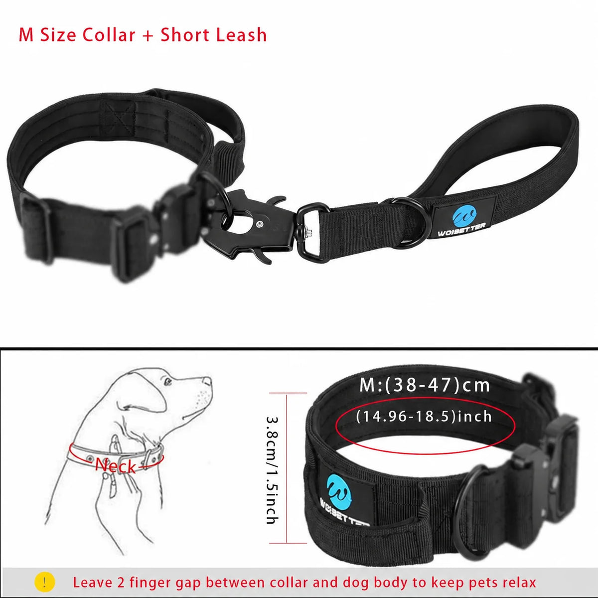 Leash Tactical Dog Collar, Military Adjustable Durable Training Nylon Shepard Metal Buckle Pet Large Dog Harness Set Pet Dog