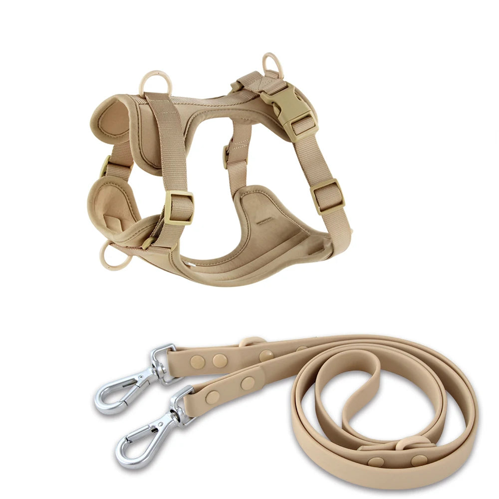 Double Dog Leash PVC Comfortable and Breathable Dog Harness and Leash Set Adjustable Chest Strap Collars - Harnesses & Leashes