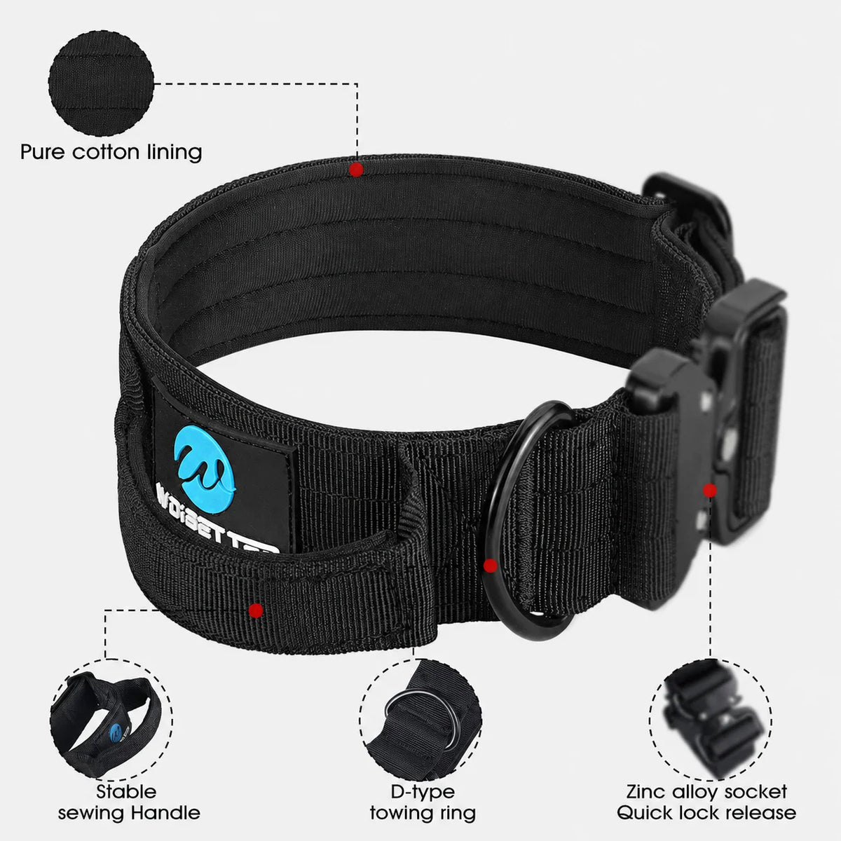 Leash Tactical Dog Collar, Military Adjustable Durable Training Nylon Shepard Metal Buckle Pet Large Dog Harness Set Pet Dog