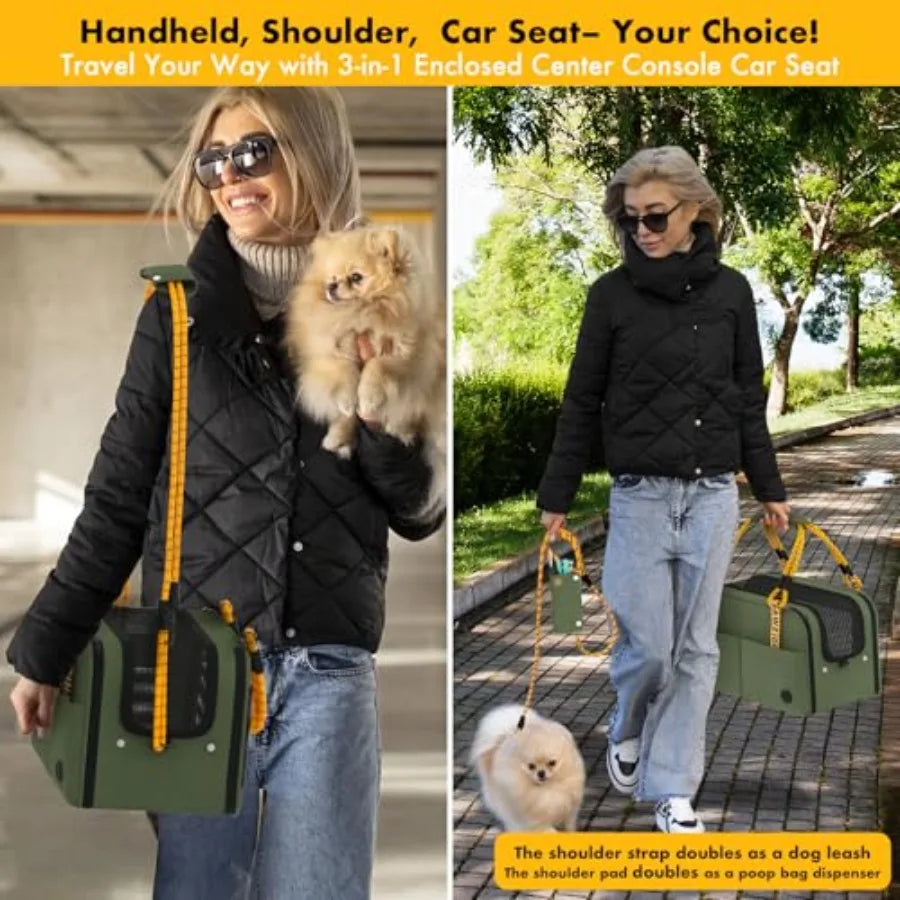 Center Console Dog Car Seat, Enclosed Small Dog Armrest Booster Carseat, Secure Straps andAnti Slip, Portable TSA Approved Pupp