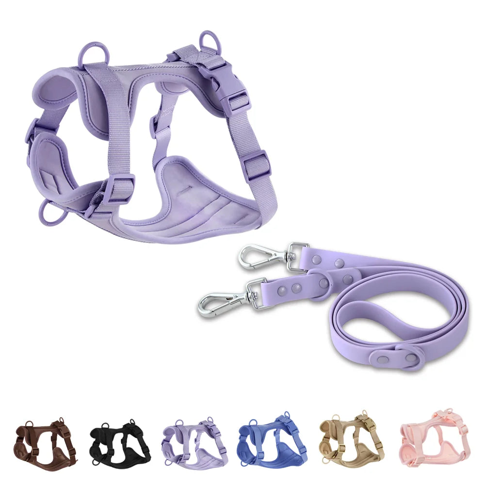 Double Dog Leash PVC Comfortable and Breathable Dog Harness and Leash Set Adjustable Chest Strap Collars - Harnesses & Leashes